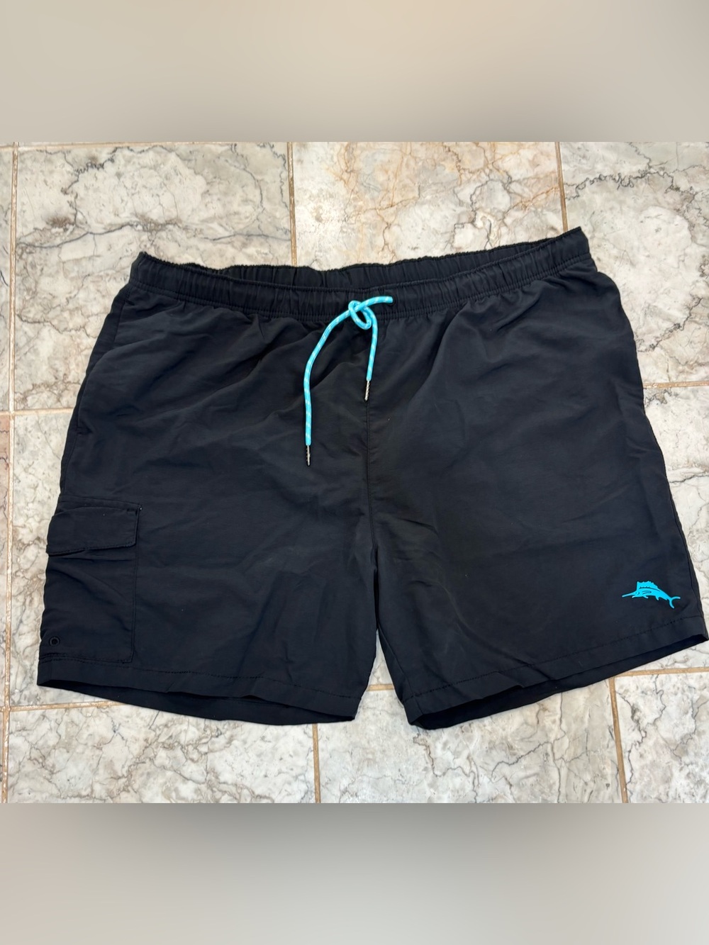 Tommy Bahama Mens Drawstring Swim Trunks XXL Black Mesh Lined/Blue Marlin/Cargo